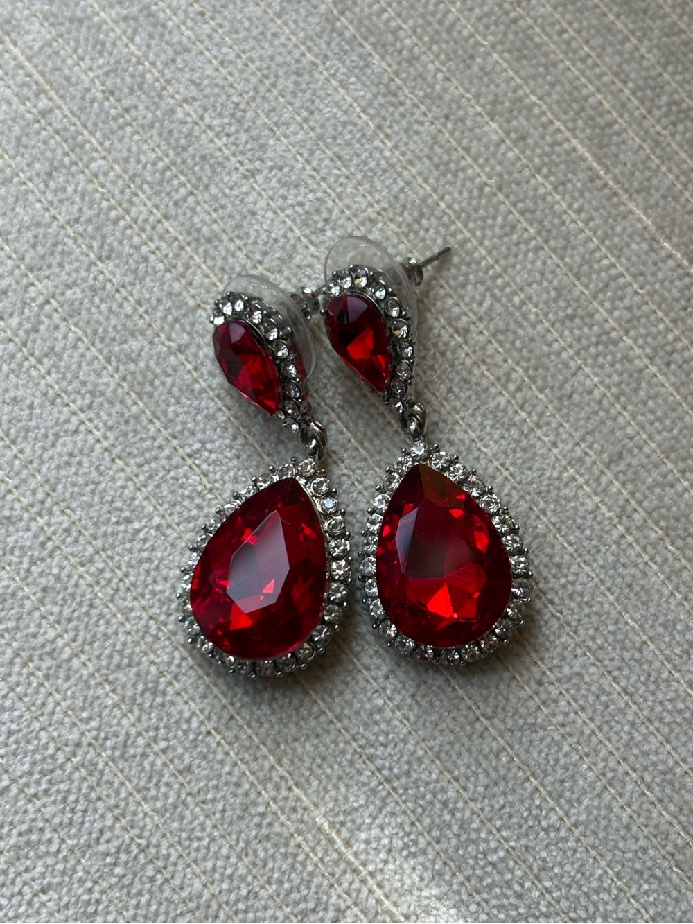 Vintage Red Crystal Drop Earrings